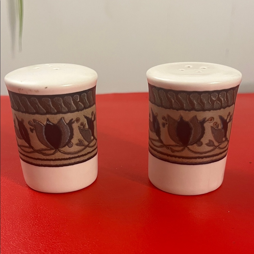 VTG. MIKASA INTAGLIO STONEWARE ARABELLA PATTERN SALT & PEPPER SHAKER SET
